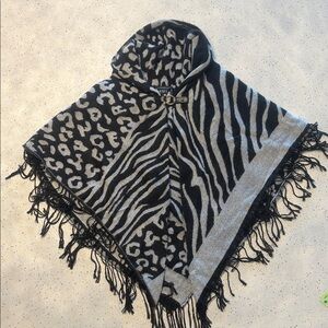 Black and Gray Animal Print Poncho